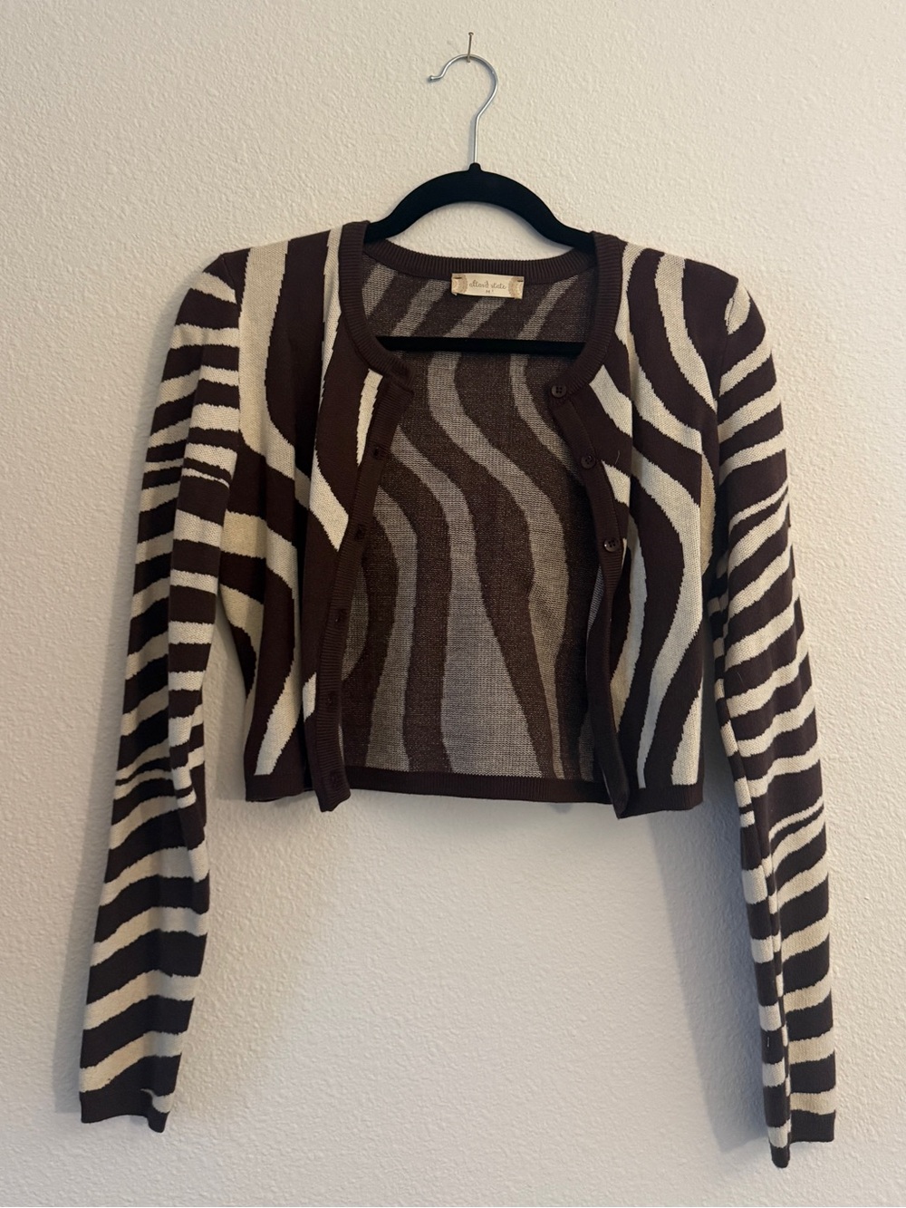 Altar'd State Brown & Cream Zebra-Print Cropped Cardigan